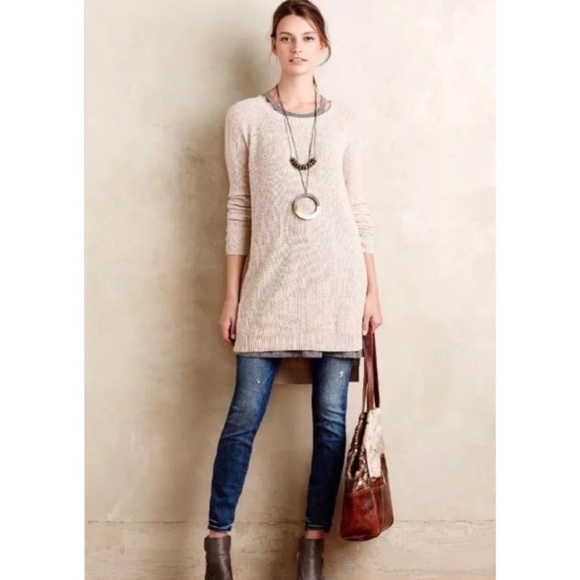 Anthropologie Moth Tan Tunic Side Slit Sweater XS, EUC. - Picture 2 of 14